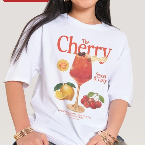 The Cherry Spritz Best Served Cold Sweet Tasty Retro Cocktail Graphic Tee Summer Drink Shirt Gift on a hanger, ready to ship from Chicago, Illinois