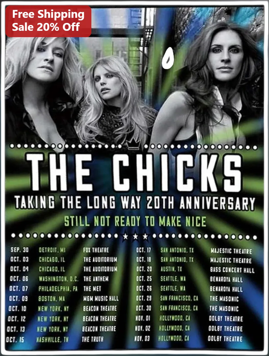 The Chicks Taking the Long Way 20th Anniversary Poster Still Not Ready to Make Nice Country Music Wall Art