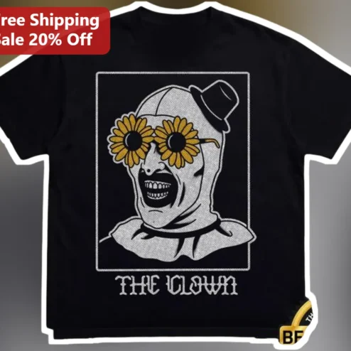 The Clown Tee Vintage Horror Graphic T-Shirt Retro Psychedelic Sunflower Glasses Design