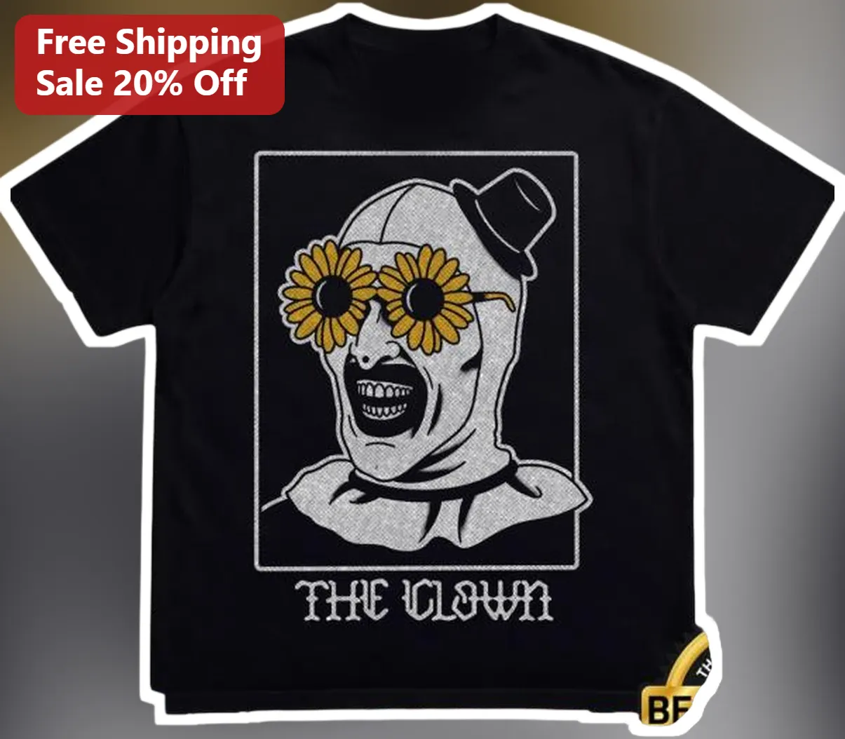 The Clown Tee Vintage Horror Graphic T-Shirt Retro Psychedelic Sunflower Glasses Design
