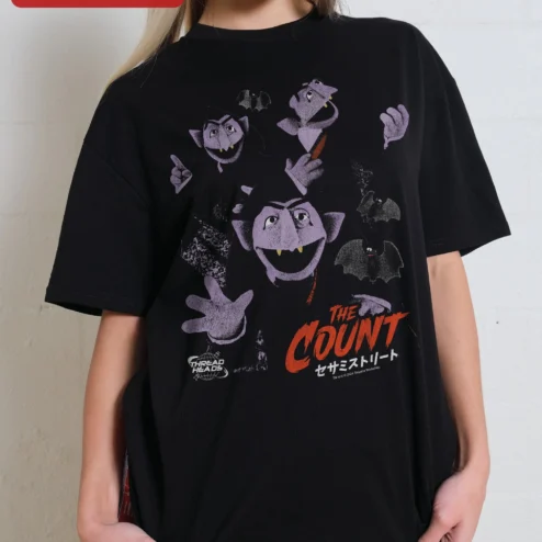 The Count Sesame Street Graphic Tee Vintage Japan Style Oversized T-Shirt for Adults