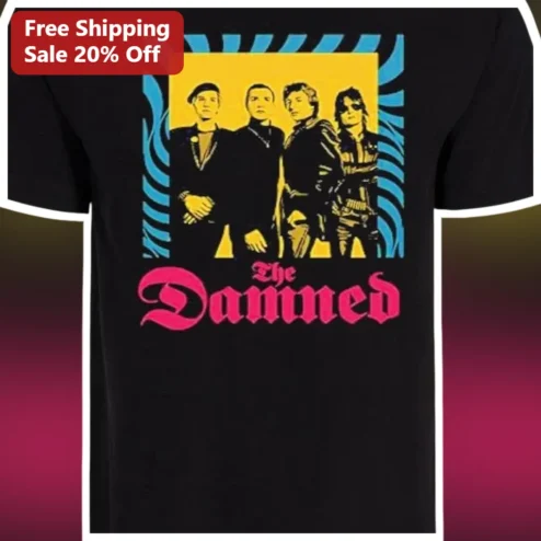 The Damned Tee Punk Rock Band Merch Vintage Gothic Typography Graphic T-Shirt for Men Women available at our Chicago, Illinois warehouse