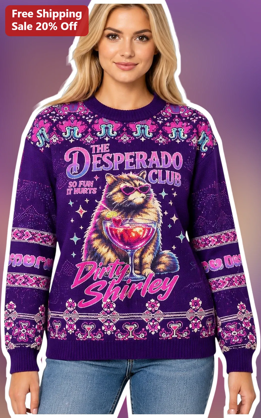 The Desperado Club Dirty Shirley Cat Ugly Christmas Sweatshirt