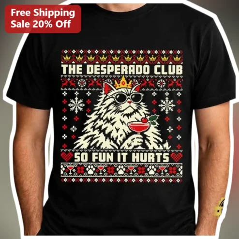 The Desperado Club So Fun It Hurts Ugly Christmas Sweater Cat Tee