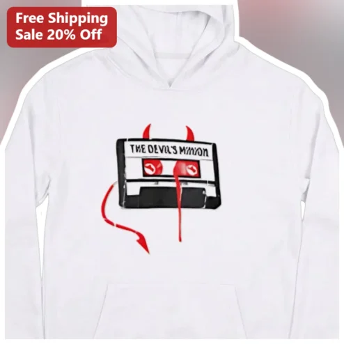 THE DEVIL'S MINION Hoodie Retro Horror Cassette Tape Graphic Heavyweight Merch available at our Chicago, Illinois warehouse