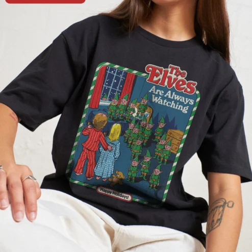 The Elves Are Always Watching Happy Holidays Funny Christmas Graphic Tee