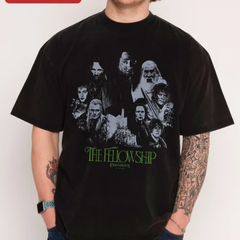 The Fellowship Lord Of The Rings Tee Vintage Distressed Nine Members Graphic Shirt For Fantasy Fans