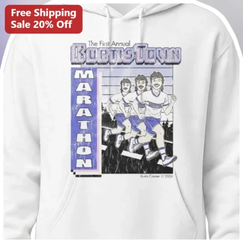 The First Annual KurtisTown Marathon Hoodie Kurtis Conner Retro Runner Graphic available at our Chicago, Illinois warehouse