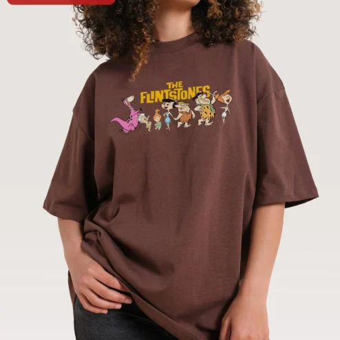 The Flintstones Tee Vintage Cartoon Cast Fred Wilma Barney Betty Dino Retro Pop Culture Gift on a hanger, ready to ship from Chicago, Illinois
