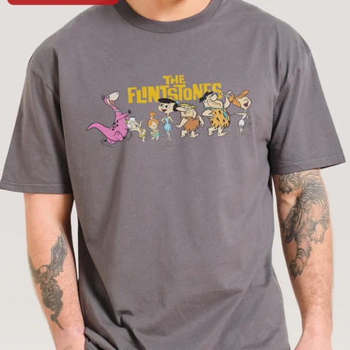 Customer in Chicago, Illinois wearing The Flintstones Vintage Cartoon Characters Graphic Tee Retro Pop Culture Gift