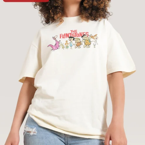 Customer in Chicago, Illinois wearing The Flintstones Vintage Cartoon Characters Graphic Tee Retro Pop Culture Gift