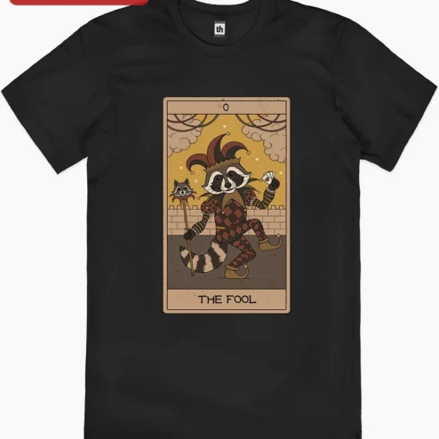 The Fool Tarot Card Raccoon Tee Vintage Jester Animal Graphic T-Shirt