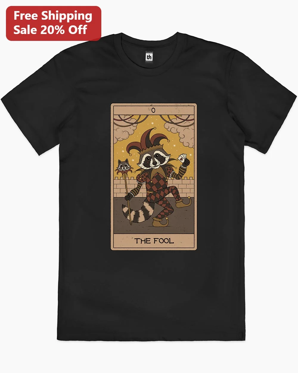 The Fool Tarot Card Raccoon Tee Vintage Jester Animal Graphic T-Shirt