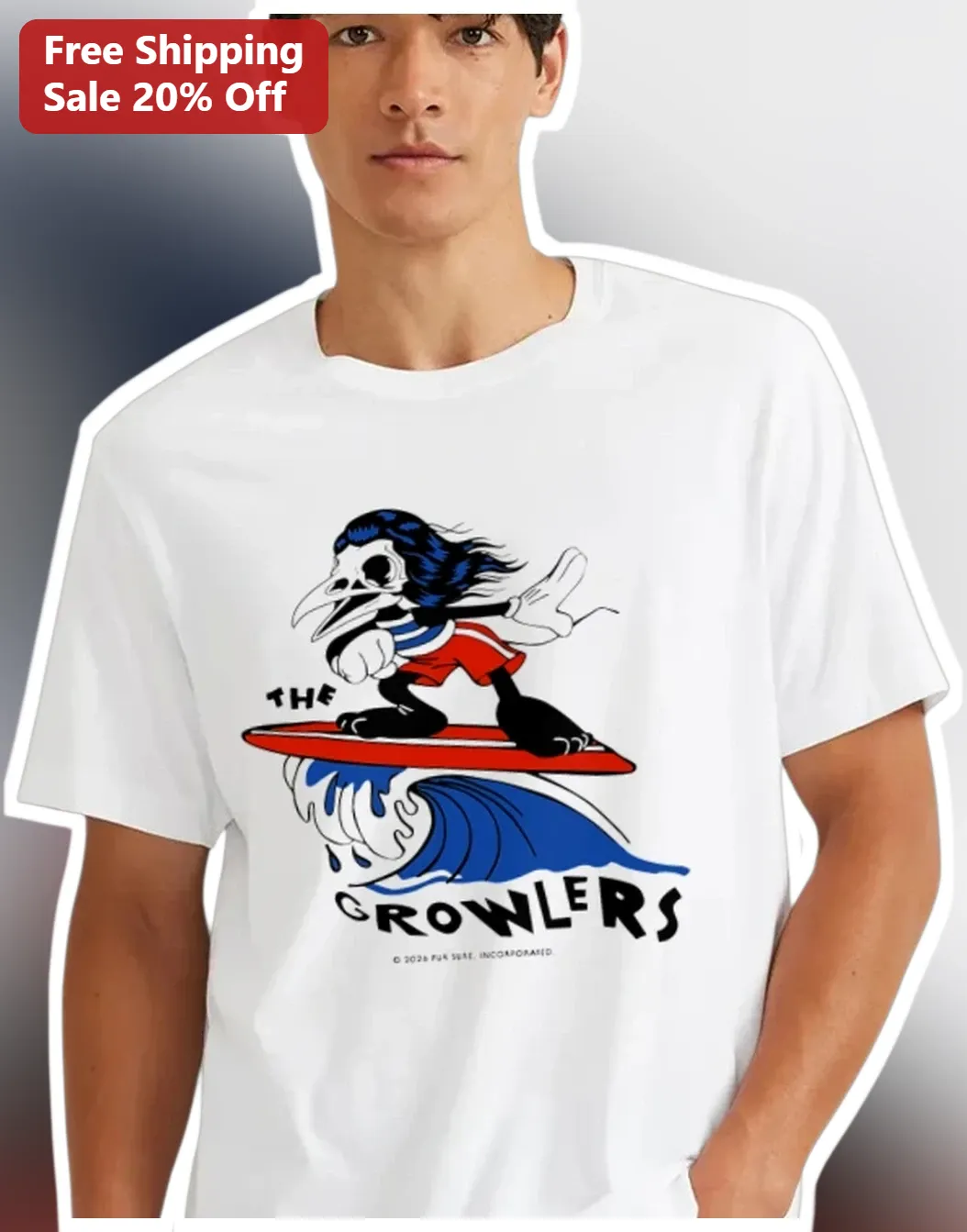 The Growlers Surf Rock Band Merch Tee Retro Cartoon Mascot Graphic T-Shirt