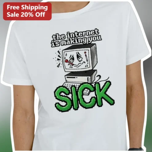 The Internet Is Making You Sick Tee Retro Pixel Art Computer Monitor Graphic T-Shirt