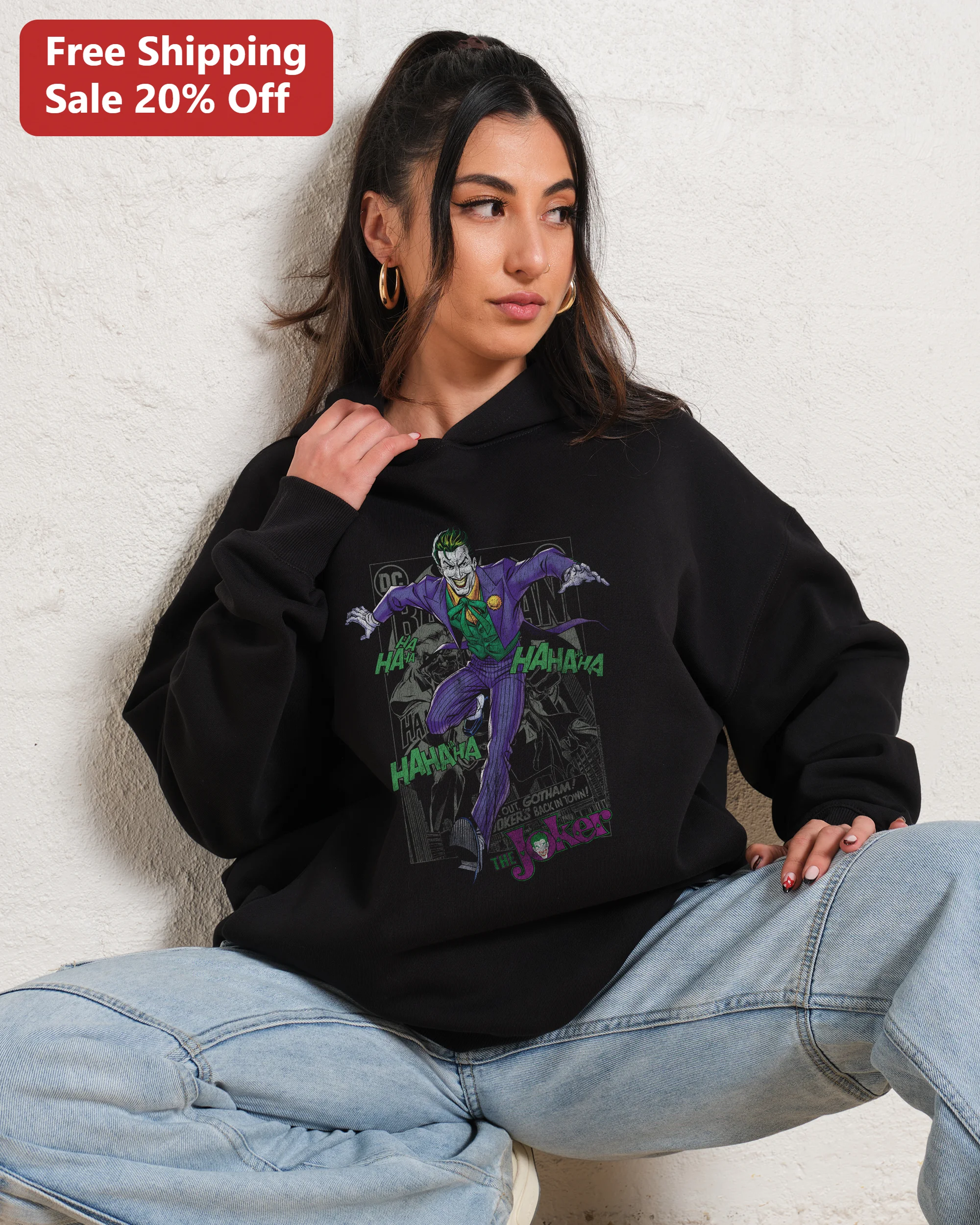 The Joker HA HA HA Out Gotham! Graphic Hoodie DC Comics Villain Apparel