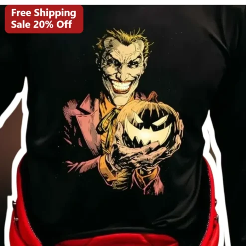 The Joker Tee Vintage Comic Book Halloween Pumpkin Dark Knight Villain Graphic Shirt for Men Women