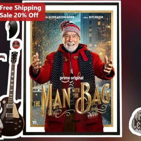 The Man with the Bag Poster Arnold Schwarzenegger Christmas Movie Art Print Holiday Gift Decor
