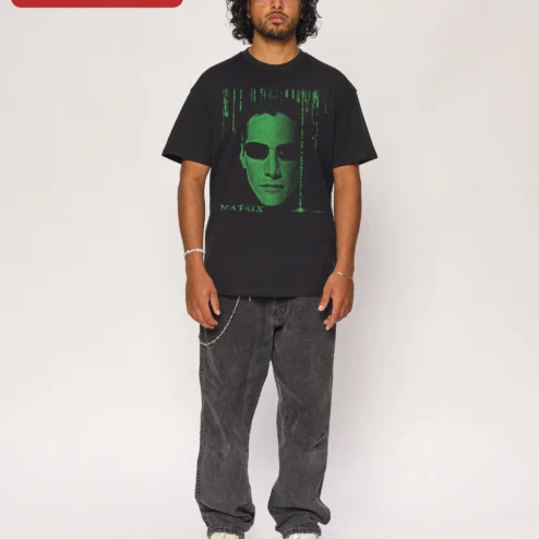 The Matrix Neo Digital Rain Graphic Tee Black Oversized Streetwear Shirt