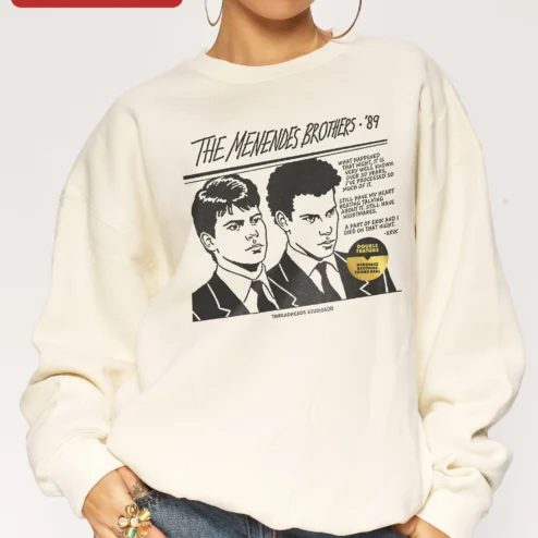 The Menendez Brothers '89 True Crime Sweatshirt What Happened That Night Vintage Quote Crewneck on a hanger, ready to ship from Chicago, Illinois