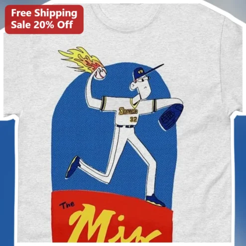 The Mix Tee Retro Baseball Pitcher Flaming Ball Graphic T-Shirt Custom Name Gift for Men