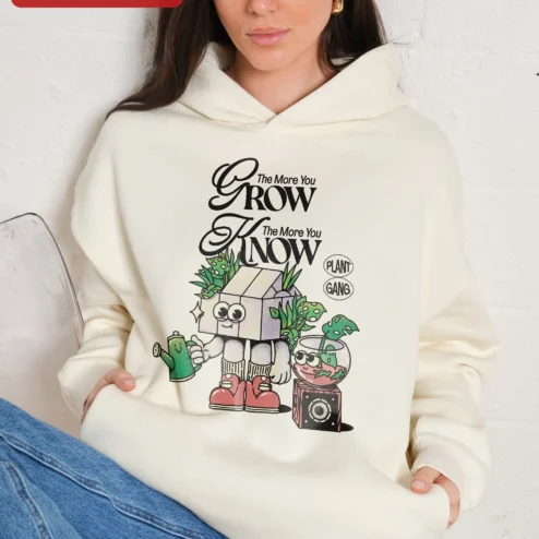 The More You Grow The More You Know Plant Gang Hoodie Retro Cartoon Gardening Gift for Plant Lovers