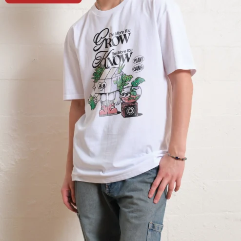 The More You Grow The More You Know Plant Gang Tee Retro Cartoon Gardening Gift on a hanger, ready to ship from Chicago, Illinois