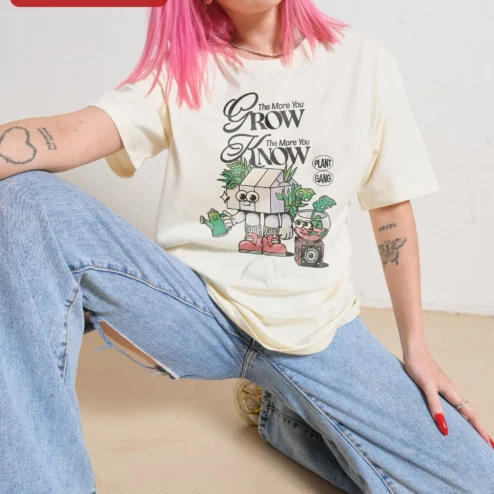 The More You Grow The More You Know Plant Gang Tee Retro Cartoon Gardening Gift