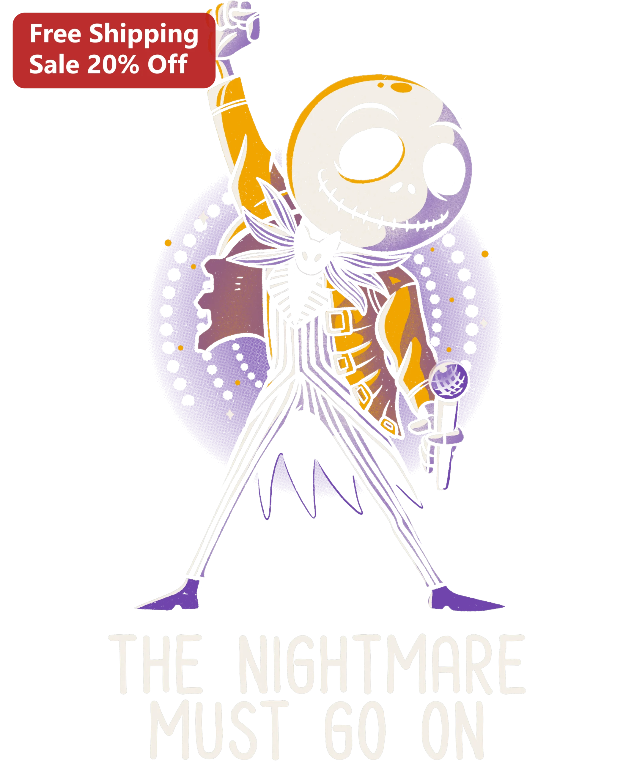 The Nightmare Must Go On Jack Skellington Halloween Gothic Skeleton Tee