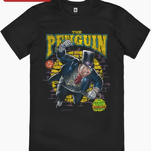 Customer in Chicago, Illinois wearing The Penguin Is Back Deadlier Than Ever Vintage Comic Tee DC Batman Villain Shirt