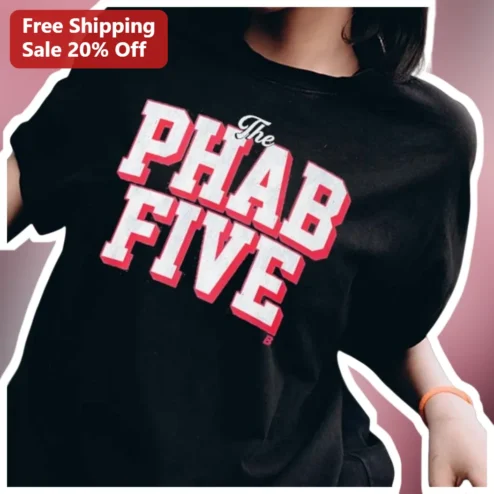 The PHAB FIVE Tee Philadelphia 76ers Basketball Fan Shirt Vintage Collegiate Style Graphic T-Shirt