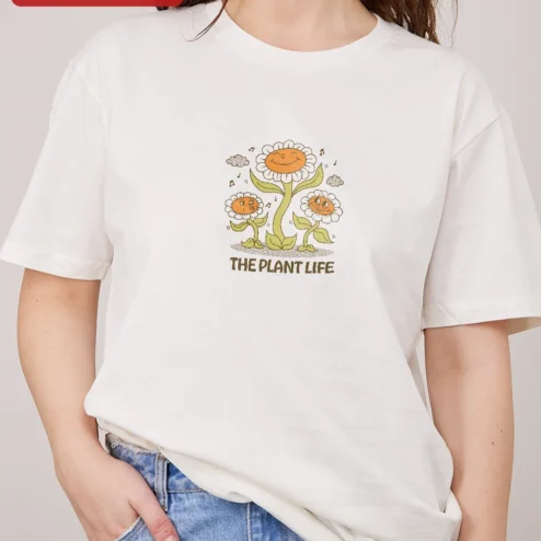 The Plant Life Retro Daisy Graphic Tee for Men and Women on a hanger, ready to ship from Chicago, Illinois
