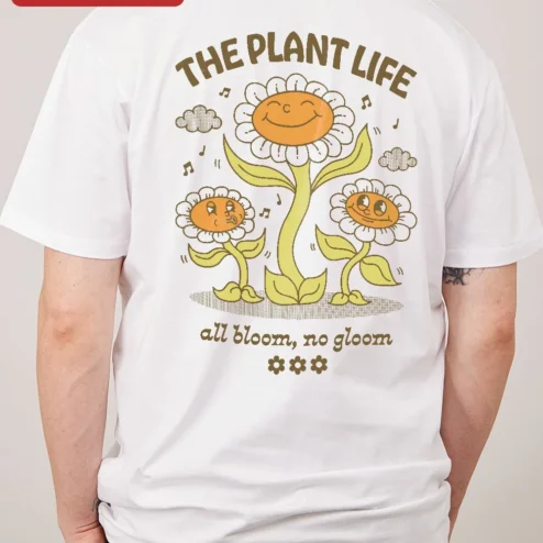 Close-up of The Plant Life Retro Daisy Graphic Tee for Men and Women for streetwear fans in Chicago, Illinois