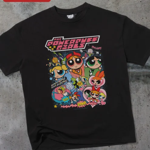 The Powerpuff Girls Saving the World Before Bedtime Tee Blossom Bubbles Buttercup Retro Cartoon Gift on a hanger, ready to ship from Chicago, Illinois