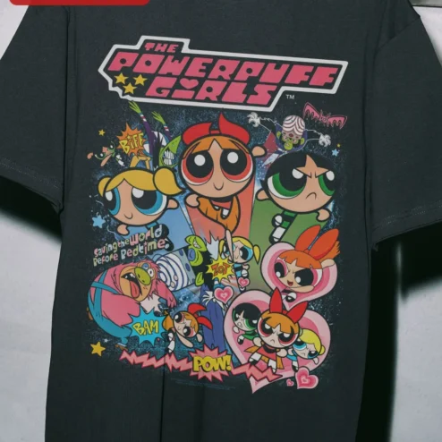 Customer in Chicago, Illinois wearing The Powerpuff Girls Saving the World Before Bedtime Tee Blossom Bubbles Buttercup Retro Cartoon Gift