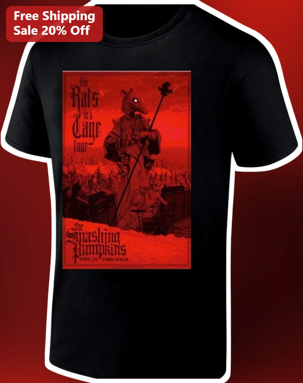 The Rats in a Cage Tour Smashing Pumpkins Tee Vintage Concert Merch Graphic T-Shirt for Alternative Rock Fans