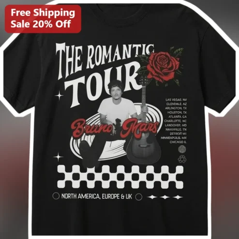 The Romantic Tour Bruno Mars Graphic Tee Music Fan Gift Concert Merch