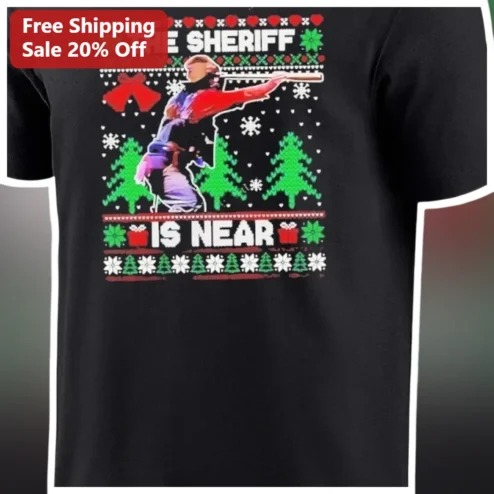 The Sheriff Is Near Tee John Wick Pixel Art Ugly Christmas Sweater Graphic Shirt