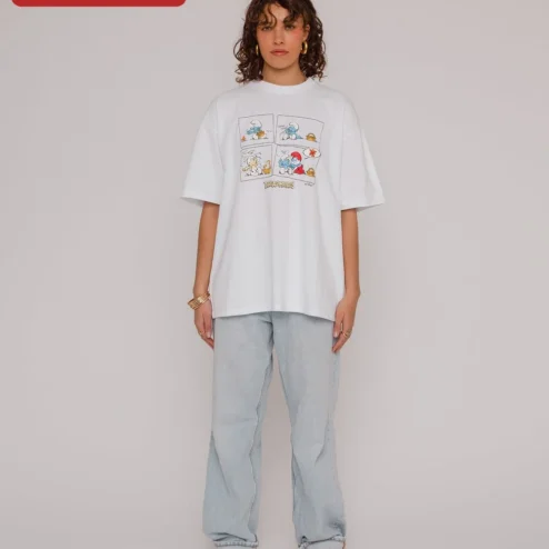 The Smurfs Tee Oversized Vintage Cartoon Graphic T-Shirt Retro Pop Culture Apparel