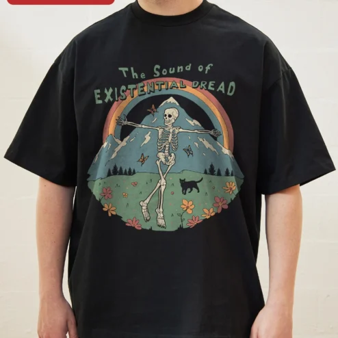 The Sound of Existential Dread Tee Dark Humor Skeleton Graphic Shirt Retro Vintage Oversized Unisex Gift