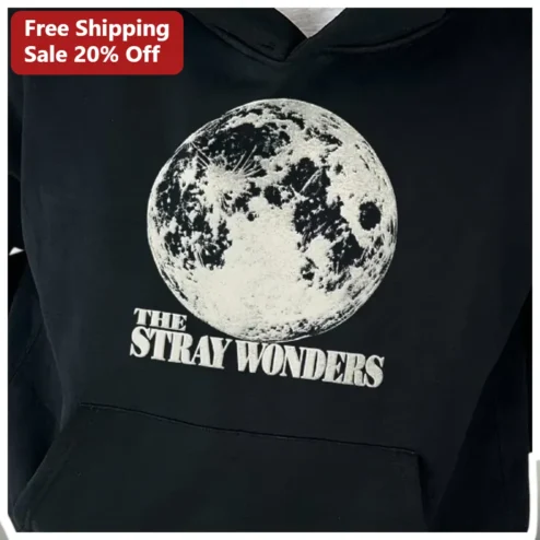 The Stray Wonders Hoodie Celestial Moon Graphic Pullover Heavyweight Cotton Fleece Streetwear available at our Chicago, Illinois warehouse