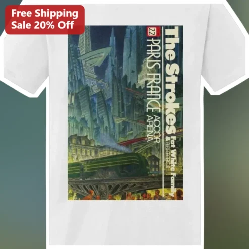 The Strokes Tee Vintage Retro Futuristic Paris Travel Poster Indie Rock Band Shirt