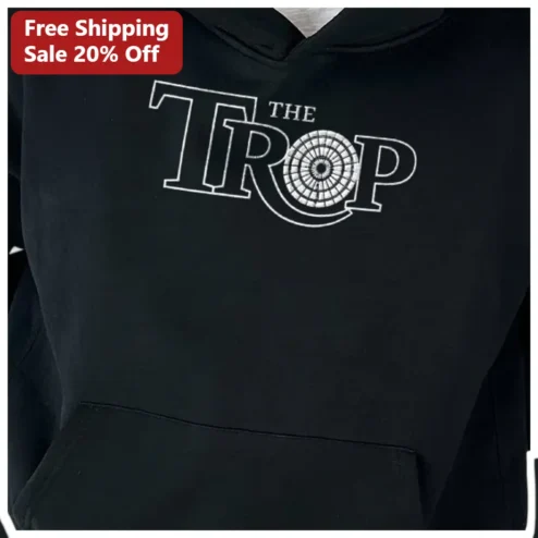 THE TROP Hoodie Retro Tropical Streetwear Graphic Pullover Black Cotton Fleece