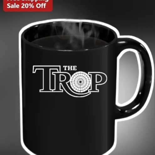 THE TROP Mug Black Ceramic Coffee Cup with Geometric Logo Design
