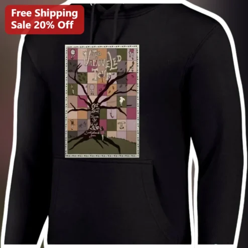 The Unraveled Tree Hoodie Indie Folk Patchwork Graphic Sweatshirt for Music Fans available at our Chicago, Illinois warehouse