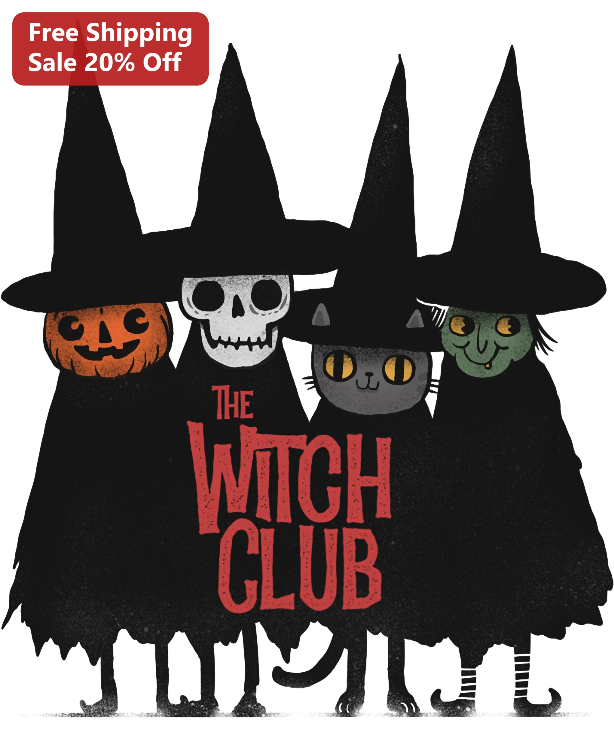 The Witch Club Tee Halloween Spooky Cute Skeleton Pumpkin Cat Graphic Shirt