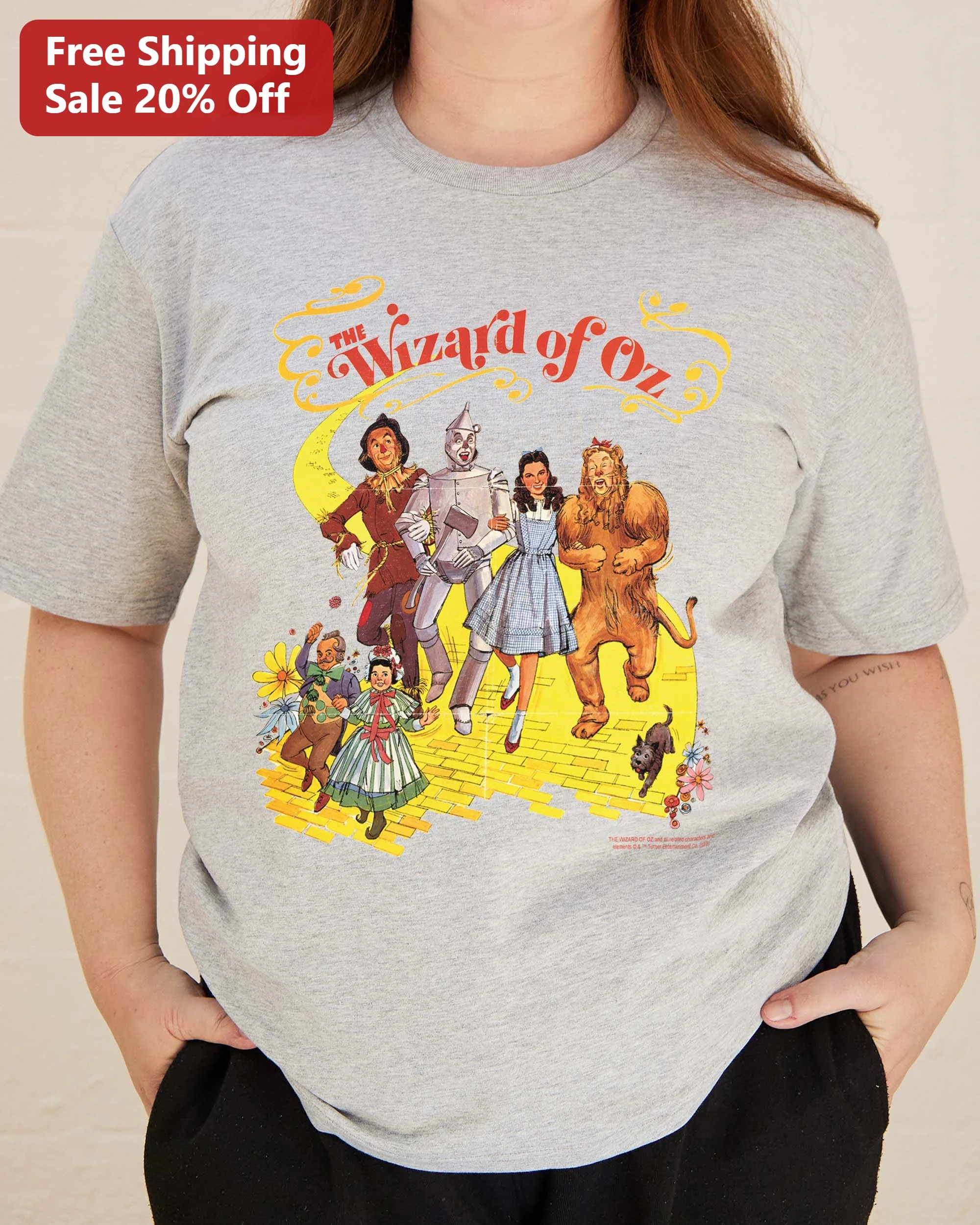The Wizard of Oz Tee Vintage Yellow Brick Road Cast Dorothy Scarecrow Tin Man Lion Graphic Shirt