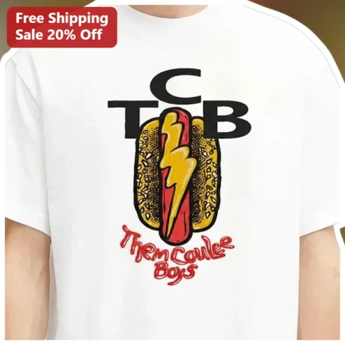 Them Coulee Boys TCB Hot Dog Lightning Bolt Graphic Tee Folk Rock Band Merch Shirt