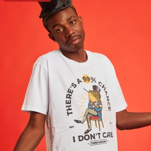 There's A 99% Chance I Don't Care Sarcastic Frog Graphic Tee Retro Cartoon Humor Shirt for Introverts