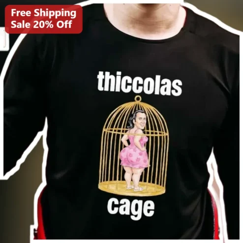 Thiccolas Cage Tee Nicolas Cage Meme Parody Birdcage Graphic T-Shirt Funny Pop Culture Gift for Men Women
